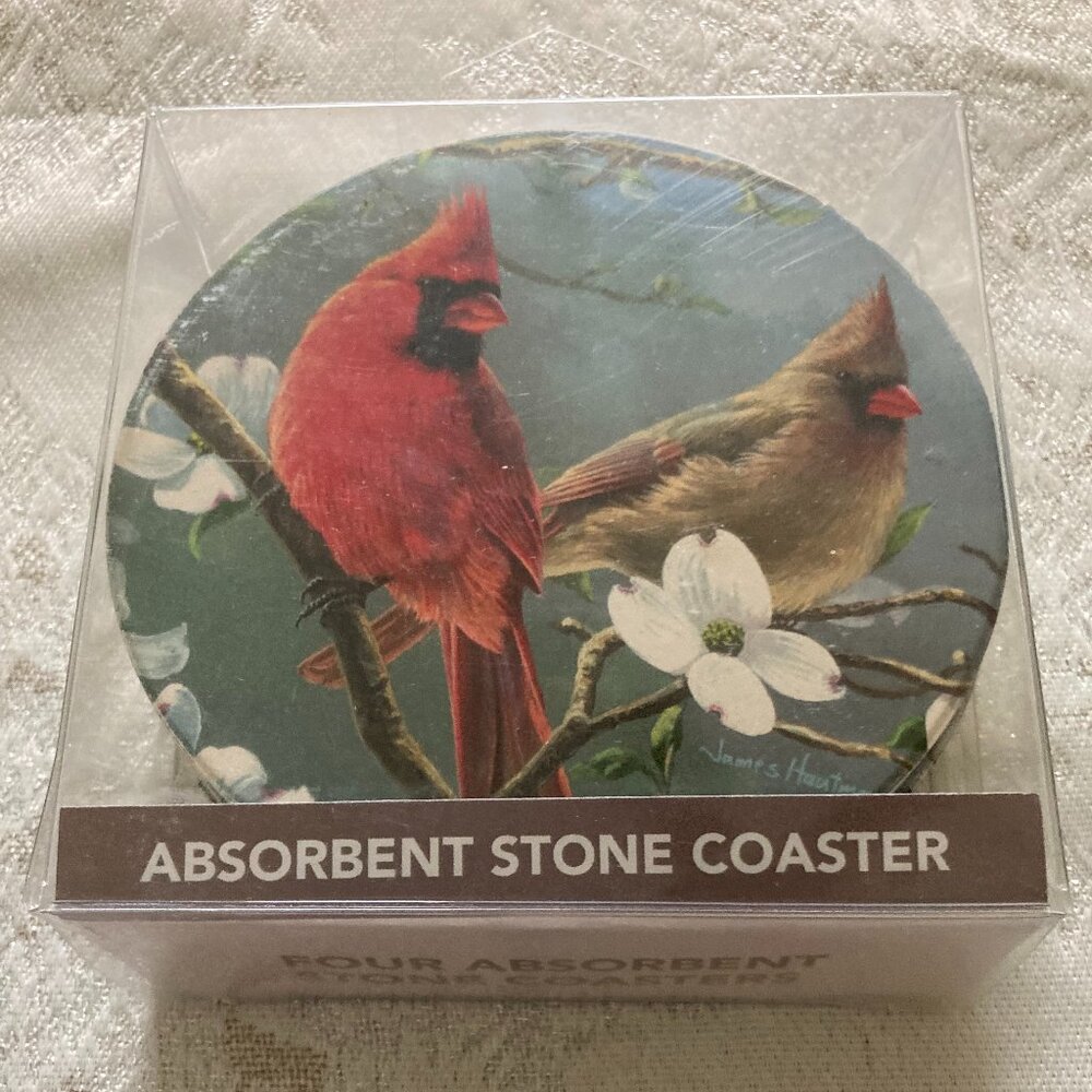 Wild Birds Unlimited Cardinal Stone Coasters-Set of 4 NWT - Picture 3 of 6